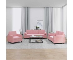 Sofa Sofos komplektas su pagalvėmis, 3 dalių, rožinis, aksomas