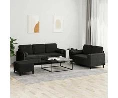 Sofa Sofos komplektas su pagalvėmis, 3 dalių, juodas, aksomas
