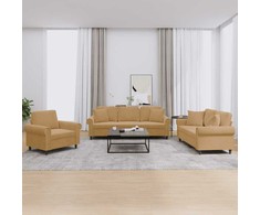 Sofa Sofos komplektas su pagalvėmis, 3 dalių, rudas, aksomas