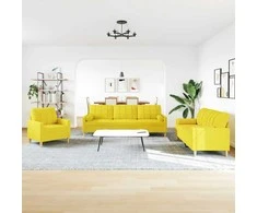 Sofa Sofos komplektas su pagalvėmis, 3 dalių, geltonas, audinys