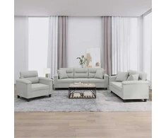 Sofa Sofos komplektas su pagalvėmis, 3 dalių, pilkas, audinys