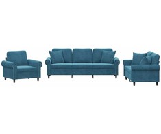 Sofa Sofos komplektas su pagalvėmis, 3 dalių, mėlynas, aksomas