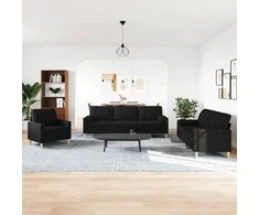 Sofa Sofos komplektas su pagalvėmis, 3 dalių, juodas, audinys