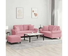 Sofa Sofos komplektas su pagalvėmis, 3 dalių, rožinis, aksomas