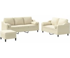 Sofa Sofos komplektas su pagalvėmis, 3 dalių, kreminis, audinys