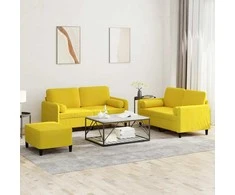 Sofa Sofos komplektas su pagalvėmis, 3 dalių, geltonas, aksomas