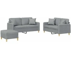 Sofa Sofos komplektas su pagalvėmis, 3 dalių, pilkas, audinys