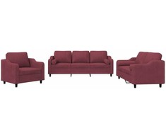 Sofa Sofos komplektas su pagalvėmis, 3 dalių, vyno, audinys