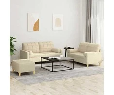 Sofa Sofos komplektas su pagalvėmis, 3 dalių, kreminis, audinys