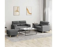 Sofa Sofos komplektas su pagalvėmis, 3 dalių, pilkas, audinys