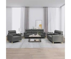 Sofa Sofos komplektas su pagalvėmis, 3 dalių, pilkas, audinys
