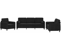 Sofa Sofos komplektas su pagalvėmis, 3 dalių, juodas, aksomas