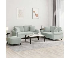 Sofa Sofos komplektas su pagalvėmis, 3 dalių, pilkas, aksomas