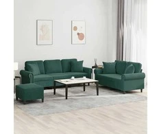 Sofa Sofos komplektas su pagalvėmis, 3 dalių, žalias, aksomas