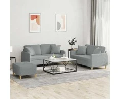 Sofa Sofos komplektas su pagalvėmis, 3 dalių, pilkas, audinys