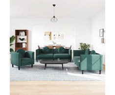 Sofa Sofos komplektas su pagalvėmis, 3 dalių, žalias, aksomas