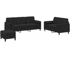 Sofa Sofos komplektas su pagalvėmis, 3 dalių, juodas, aksomas