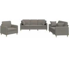 Sofa Sofos komplektas su pagalvėmis, 3 dalių, taupe, audinys