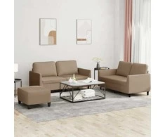 Sofa Sofos komplektas su pagalvėmis, 3 dalių, kapučino, dirbtinė oda