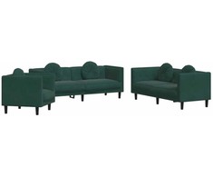Sofa Sofos komplektas su pagalvėmis, 3 dalių, žalias, aksomas