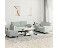 Sofa Sofos komplektas su pagalvėmis, 3 dalių, pilkas, aksomas