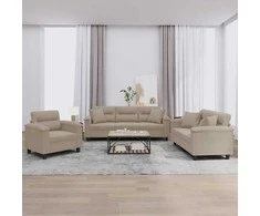 Sofa Sofos komplektas su pagalvėmis, 3 dalių, taupe, audinys