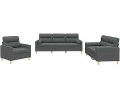 Sofa Sofos komplektas su pagalvėmis, 3 dalių, pilkas, audinys