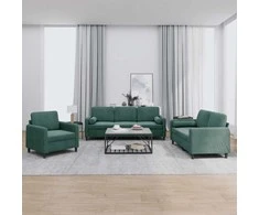 Sofa Sofos komplektas su pagalvėmis, 3 dalių, žalias, aksomas