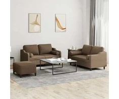 Sofa Sofos komplektas su pagalvėmis, 3 dalių, rudas, audinys