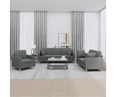 Sofa Sofos komplektas su pagalvėmis, 3 dalių, pilkas, audinys