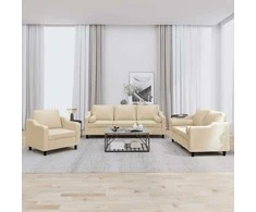 Sofa Sofos komplektas su pagalvėmis, 3 dalių, kreminis, audinys