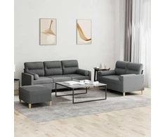 Sofa Sofos komplektas su pagalvėmis, 3 dalių, pilkas, audinys