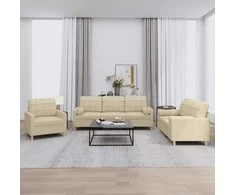 Sofa Sofos komplektas su pagalvėmis, 3 dalių, kreminis, audinys