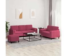 Sofa Sofos komplektas su pagalvėmis, 3 dalių, vyno, aksomas