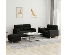 Sofa Sofos komplektas su pagalvėmis, 3 dalių, juodas, audinys
