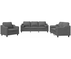 Sofa Sofos komplektas su pagalvėmis, 3 dalių, pilkas, audinys
