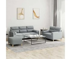 Sofa Sofos komplektas su pagalvėmis, 3 dalių, pilkas, audinys