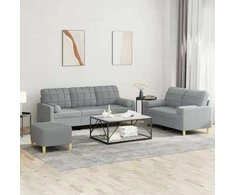 Sofa Sofos komplektas su pagalvėmis, 3 dalių, pilkas, audinys