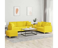 Sofa Sofos komplektas su pagalvėmis, 3 dalių, geltonas, audinys