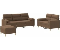 Sofa Sofos komplektas su pagalvėmis, 3 dalių, rudas, audinys