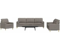 Sofa Sofos komplektas su pagalvėmis, 3 dalių, taupe, audinys