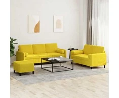 Sofa Sofos komplektas su pagalvėmis, 3 dalių, geltonas, aksomas