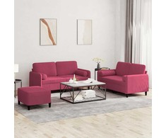 Sofa Sofos komplektas su pagalvėmis, 3 dalių, vyno, aksomas