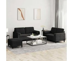 Sofa Sofos komplektas su pagalvėmis, 3 dalių, juodas, aksomas