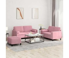 Sofa Sofos komplektas su pagalvėmis, 3 dalių, rožinis, aksomas