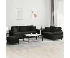 Sofa Sofos komplektas su pagalvėmis, 3 dalių, juodas, aksomas