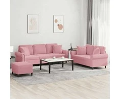 Sofa Sofos komplektas su pagalvėmis, 3 dalių, rožinis, aksomas