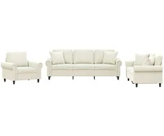 Sofa Sofos komplektas su pagalvėmis, 3 dalių, kreminis, aksomas