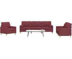 Sofa Sofos komplektas su pagalvėmis, 3 dalių, vyno, audinys