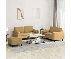 Sofa Sofos komplektas su pagalvėmis, 3 dalių, rudas, aksomas